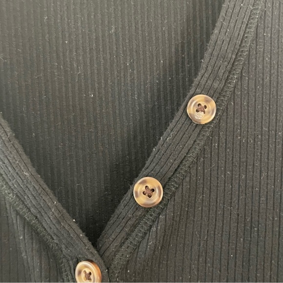 Isabel Maternity Black Ribbed V Neck Top with Button Detail - Picture 6 of 6